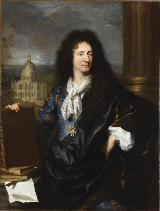 Portrait of Jules Hardouin Mansart (1645-1708), vintage artwork by Hyacinthe Rigaud, 12x8" (A4) Poster