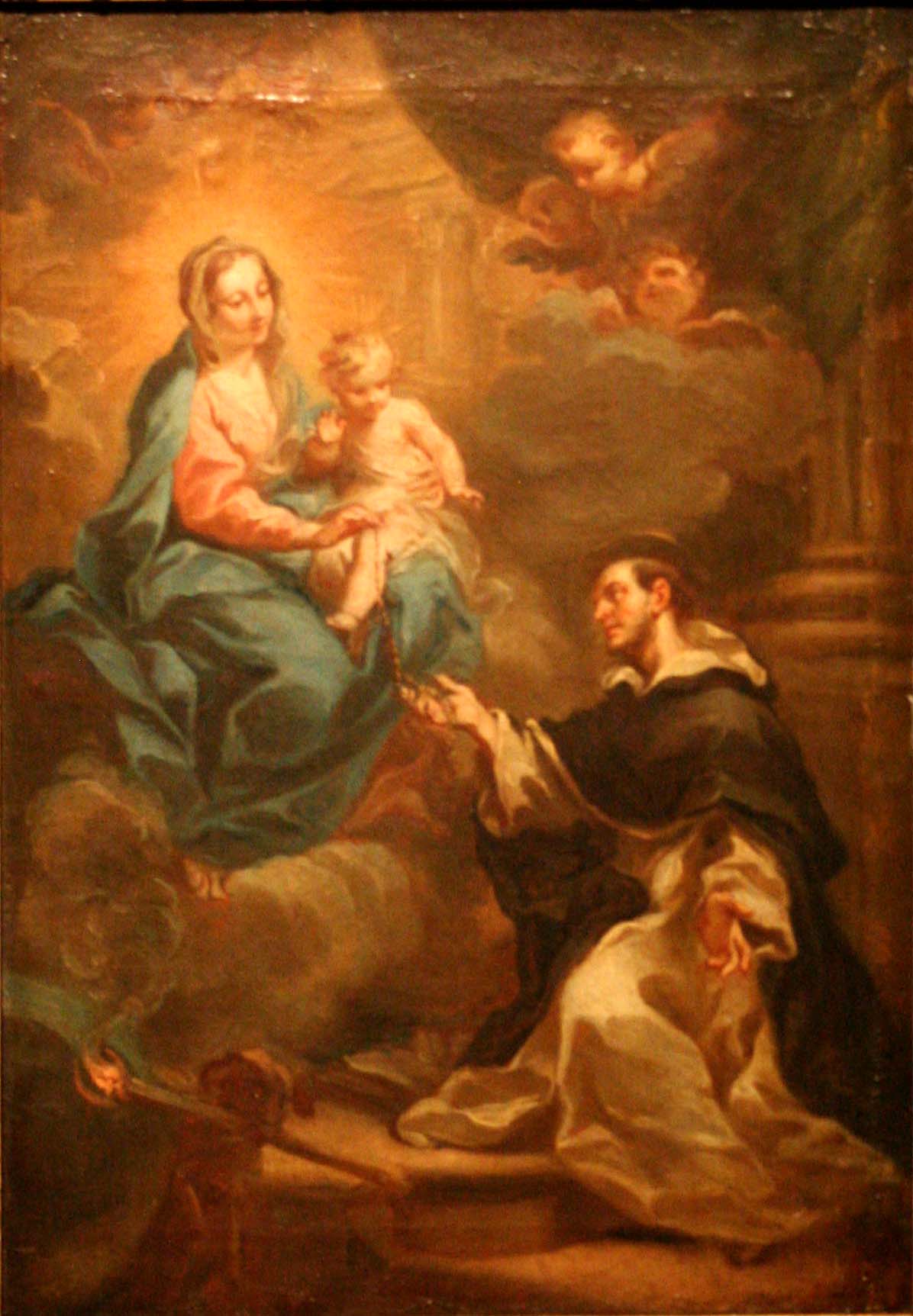 The Virgin giving the rosary to Saint Dominic, vintage artwork by Sebastiano Conca, 12x8" (A4) Poster