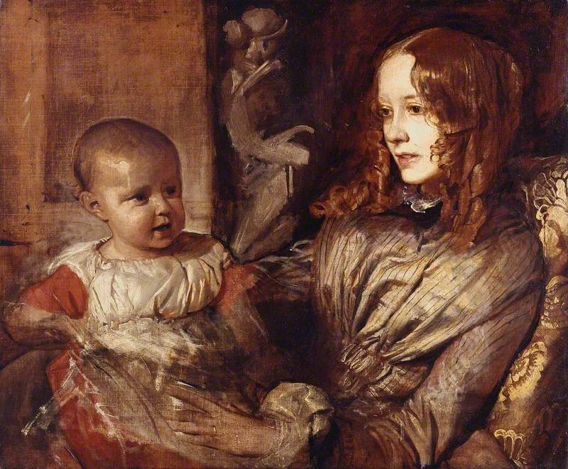 Mrs Elizabeth Young Mitchell and Her Baby , vintage artwork by Alfred George Stevens, A3 (16x12") Poster Print