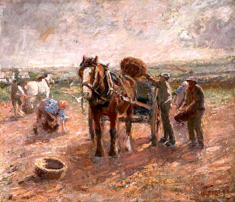 Clearing the Potato Field, vintage artwork by Harry Fidler, 12x8" (A4) Poster