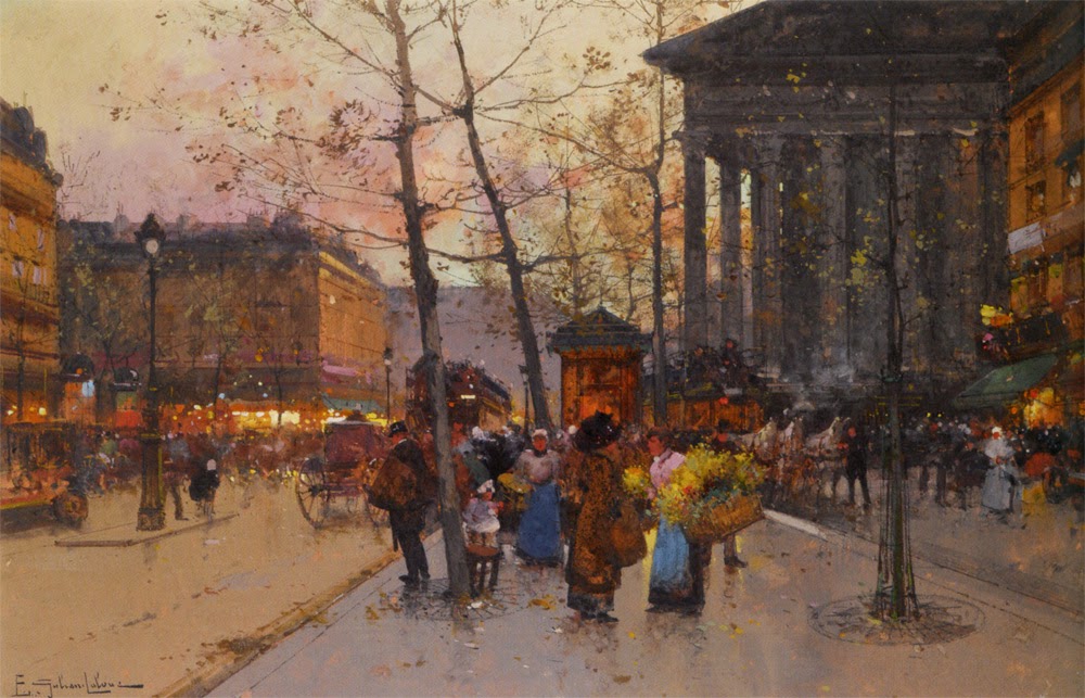 La Madeleine by Eugene Galien-Laloue,A3(16x12")Poster