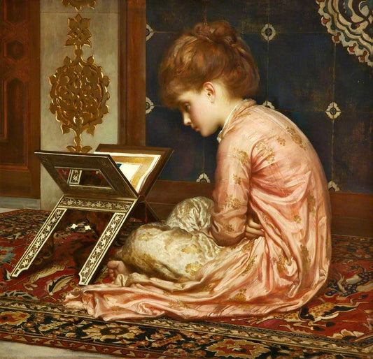 At a Reading Desk, vintage artwork by Sir Frederic Lord Leighton, 12x8" (A4) Poster