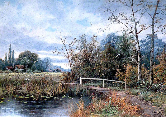 Pastoral Landscape, Stream with a Bridge by Ethel Cole,16x12(A3) Poster