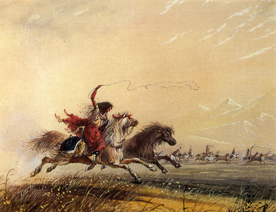 Shoshone Woman Throwing a Lasso, vintage artwork by Alfred Jacob Miller, A3 (16x12") Poster Print