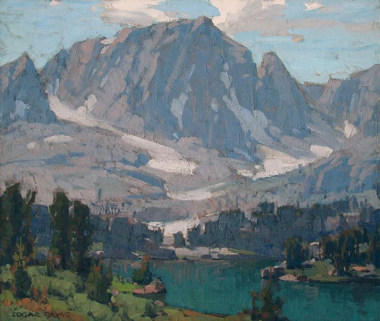 Big Pine Lake, Sierra Nevada: Temple Crag, vintage artwork by Edgar Alwyn Payne, 12x8" (A4) Poster