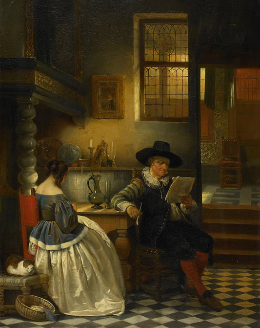 Seventeenth-century interior, vintage artwork by Jan August Hendrik Leys, A3 (16x12") Poster Print