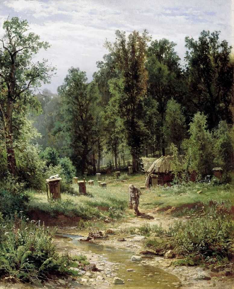 Apiary in a forest, vintage artwork by Ivan Ivanovich Shishkin, 12x8" (A4) Poster