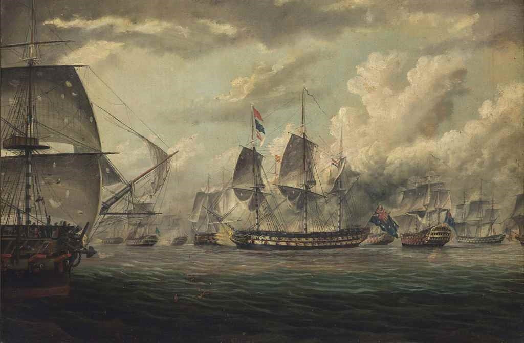 H.M.S. Bellerophon Leading the Bombardment of the Syrian Fortress of Acre on 3 November 1840, vintage artwork by Thomas Baines, A3 (16x12") Poster Print