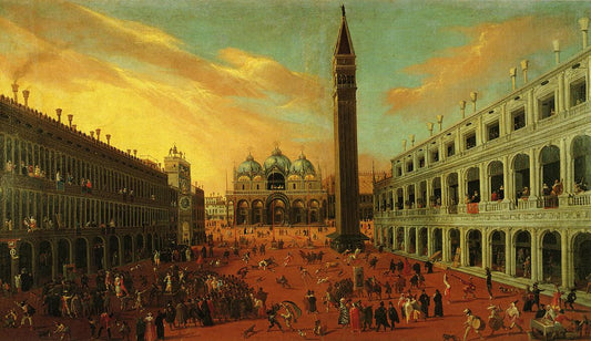 Piazza San Marco at Carnival Time, vintage artwork by Joseph Heintz The Younger, 12x8" (A4) Poster