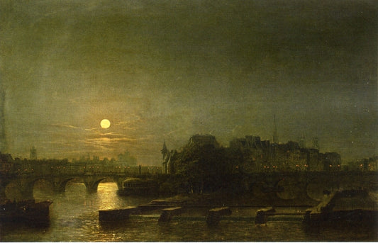 Moonlight Over the Seine, vintage artwork by Henry Pether, 12x8" (A4) Poster