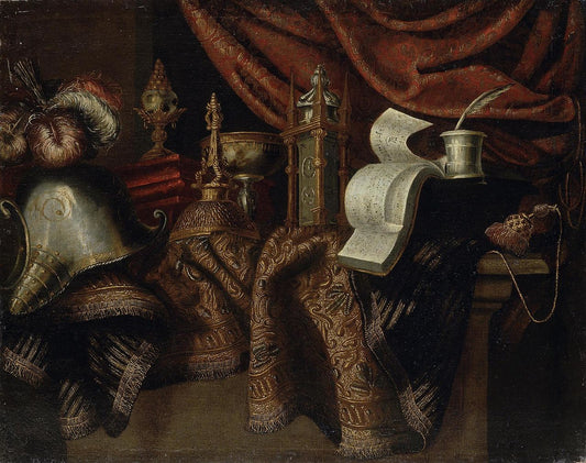 Still Life with a Helmet, vintage artwork by Francesco Fieravino, 12x8" (A4) Poster