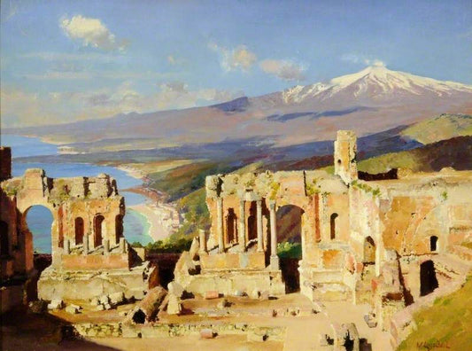 The Greek Theatre, Taormina, Sicily, vintage artwork by William Logsdail, 12x8" (A4) Poster