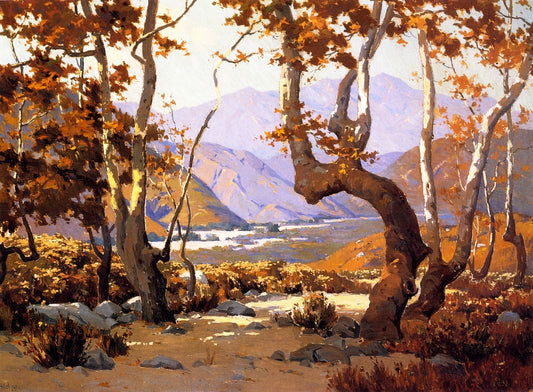 Golden Autumn, Cajon Pass, vintage artwork by Elmer Wachtel, 12x8" (A4) Poster