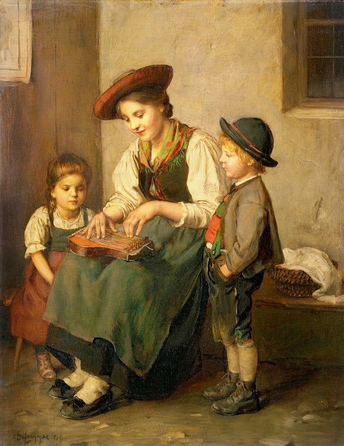 The zither player, vintage artwork by Franz von Defregger, 12x8" (A4) Poster