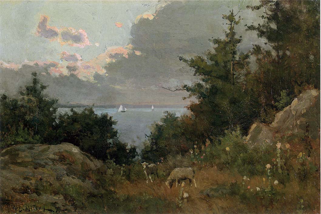 Grazing sheep on the coast of Maine by Willard Leroy Metcalf,A3(16x12")Poster