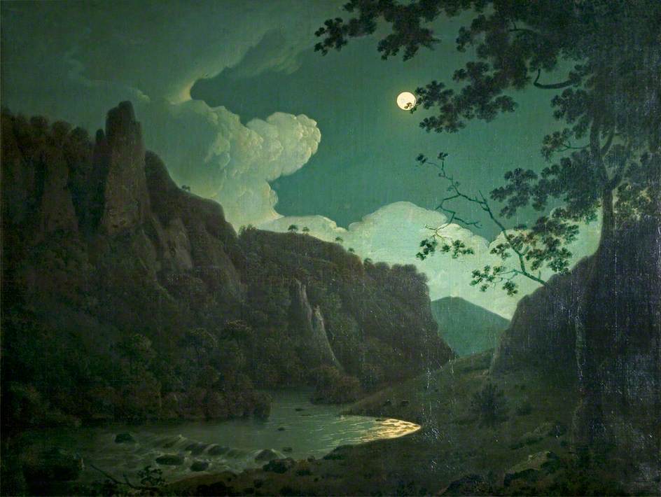 Dovedale by  Derby shire, Moonlight, vintage artwork by Joseph Wright of Derby , 12x8" (A4) Poster