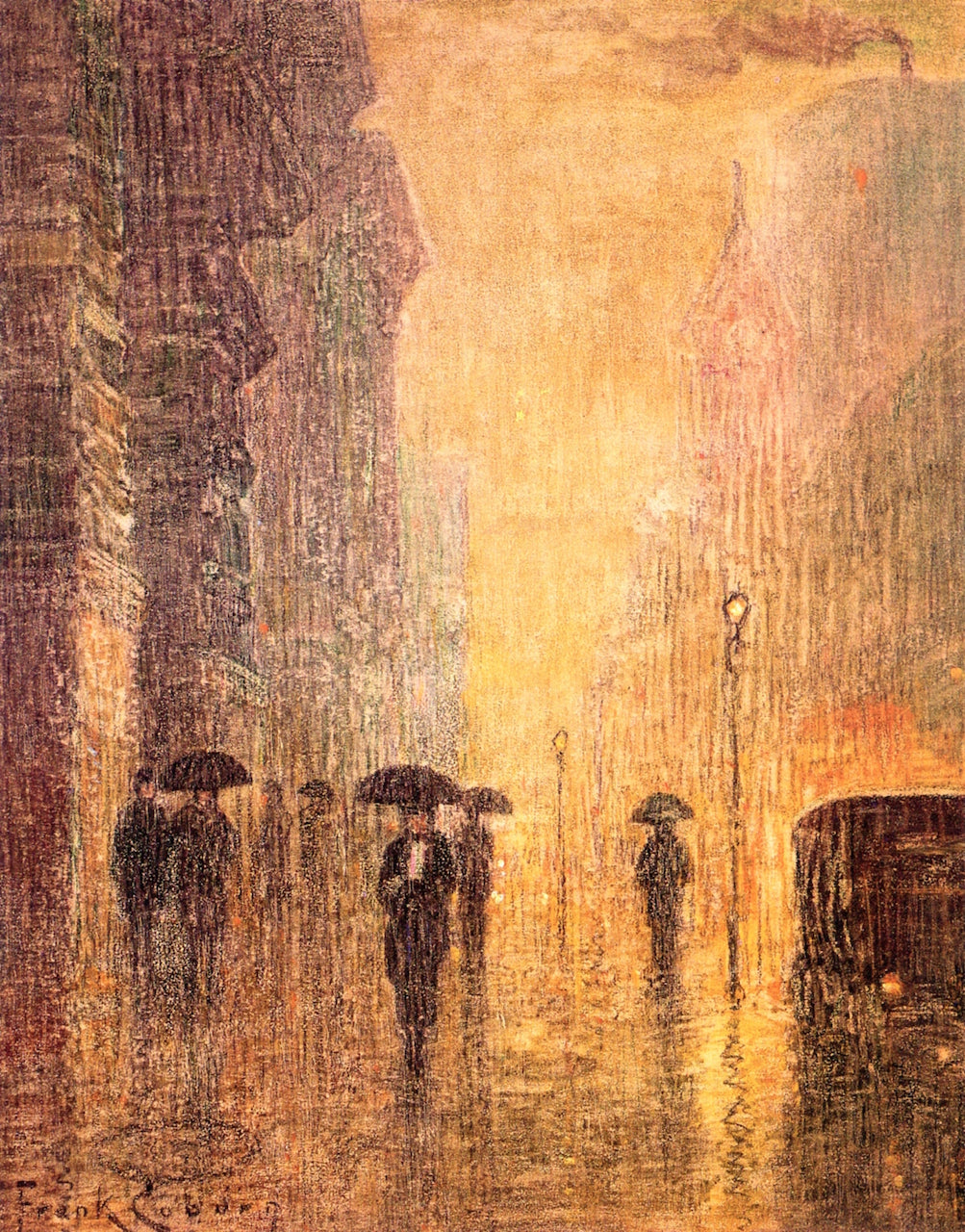 Rainy Night Street Scene, vintage artwork by Frank Coburn, 12x8" (A4) Poster