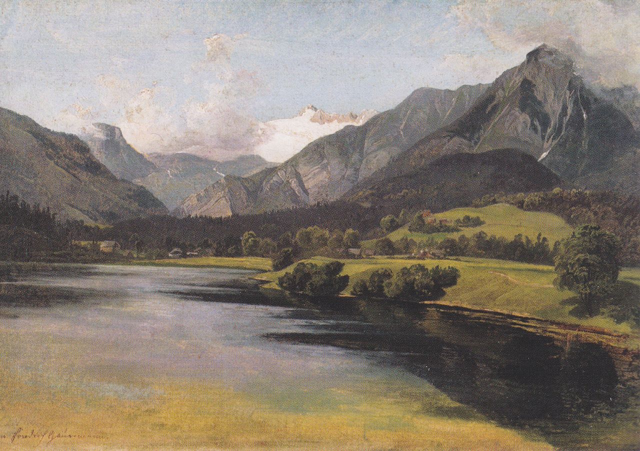 The Altauseer Lake, vintage artwork by Friedrich Gauermann, A3 (16x12") Poster Print
