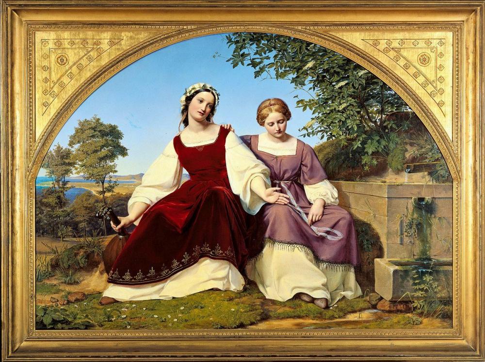 Two Girls at the Well, vintage artwork by Eduard Bendemann, A3 (16x12") Poster Print