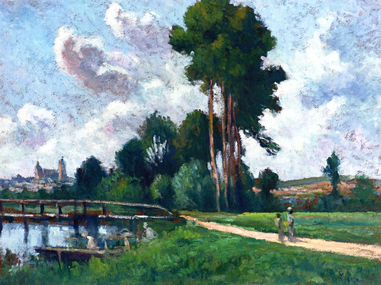 Auxerre, Landscape by  the River, vintage artwork by Maximilien Luce, 12x8" (A4) Poster