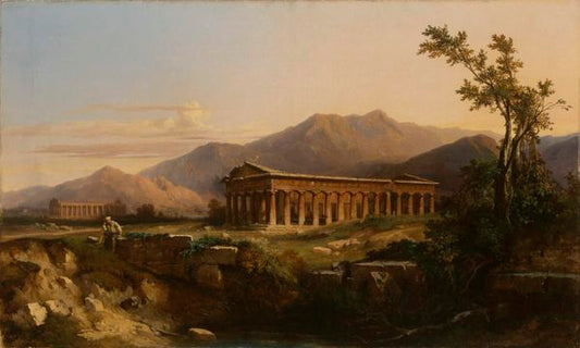 The Temple of Poseidon at Paestum, vintage artwork by Jules Coignet, A3 (16x12") Poster Print