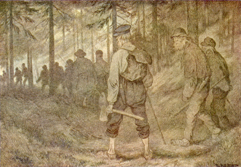 Twelve Men in the Woods, vintage artwork by Theodor Severin Kittelsen, 12x8" (A4) Poster