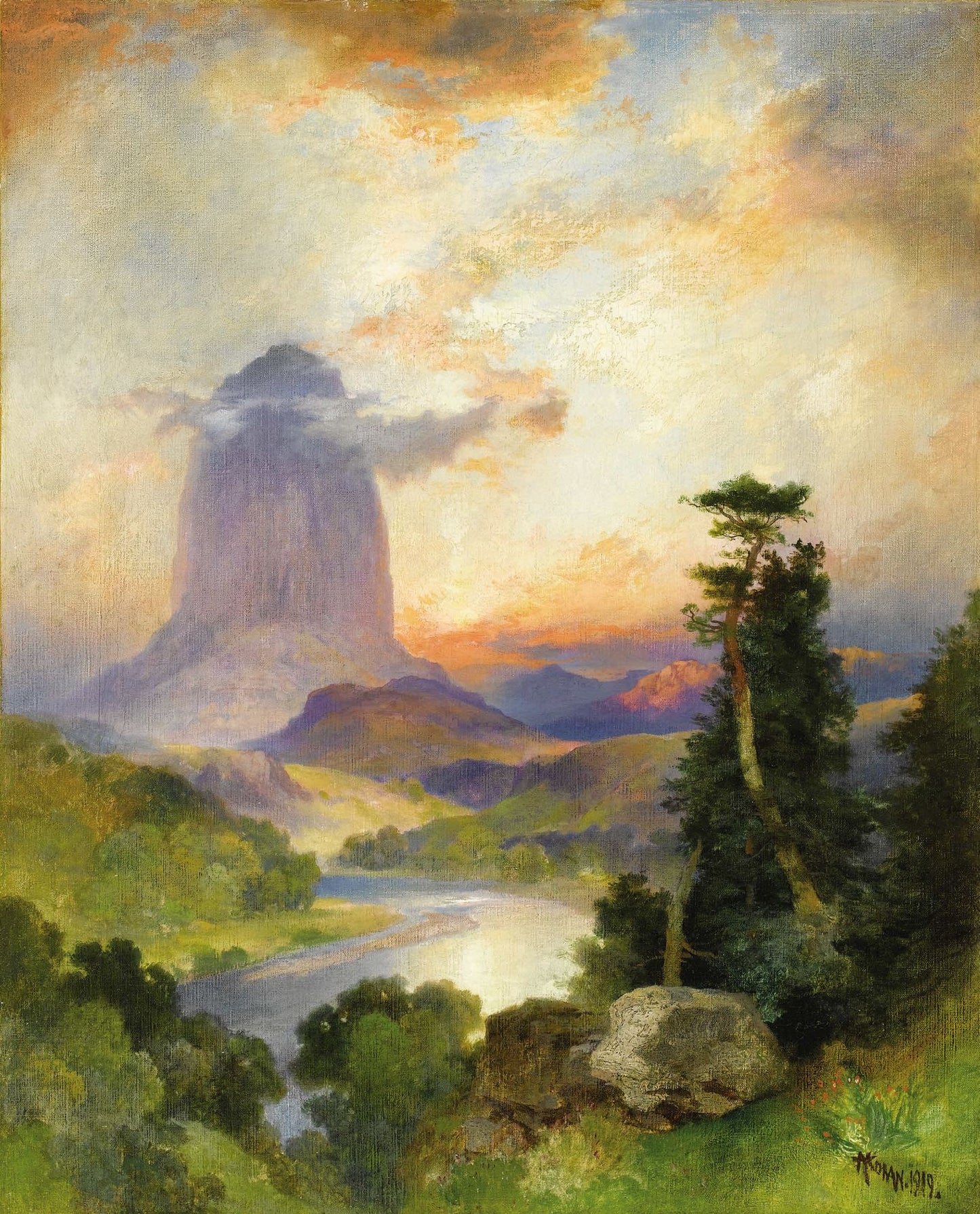 Devil's Tower, Green River, Wyoming, vintage artwork by Thomas Moran, 12x8" (A4) Poster