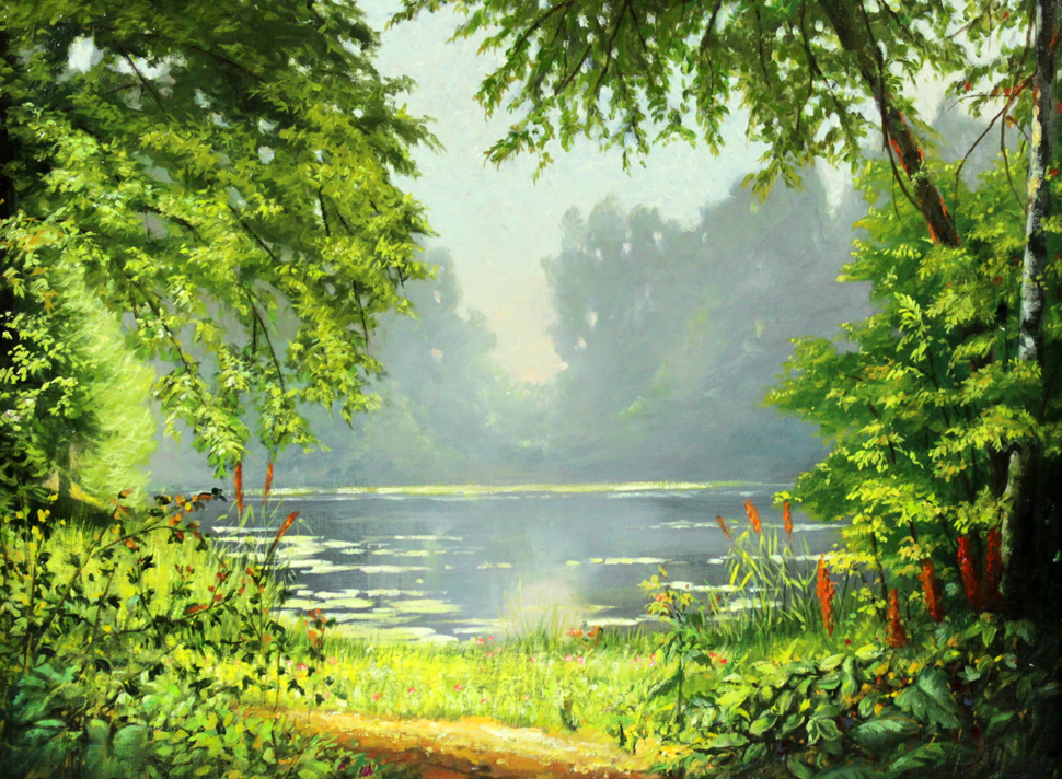 Effet de soleil sur l'etang, vintage artwork by Henri Biva, 12x8" (A4) Poster