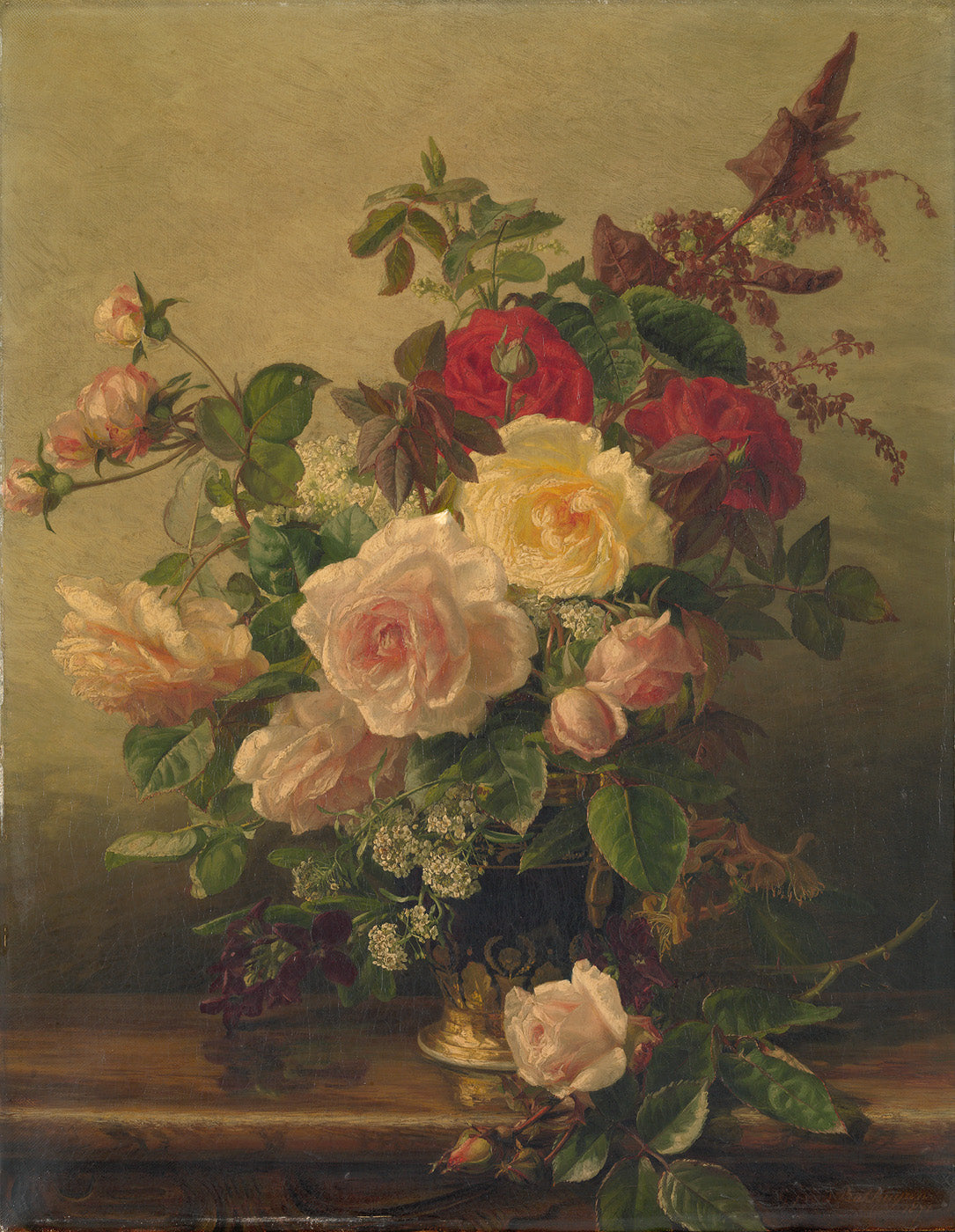 Vase with Roses, vintage artwork by Julius Jacobus van de Sande Bakhuyzen, 12x8" (A4) Poster