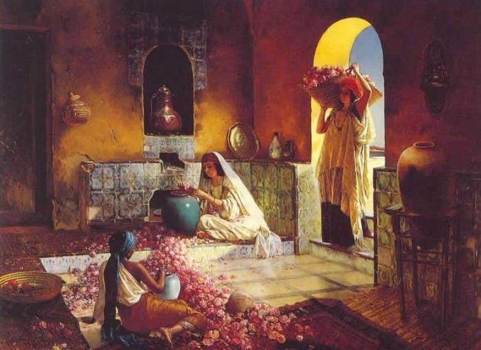 Gathering Roses, vintage artwork by Rudolf Ernst, 12x8" (A4) Poster