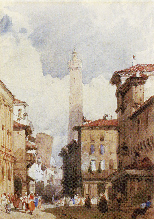Bologna:  The Leaning Towers, vintage artwork by Richard Parkes Bonington, A3 (16x12") Poster Print