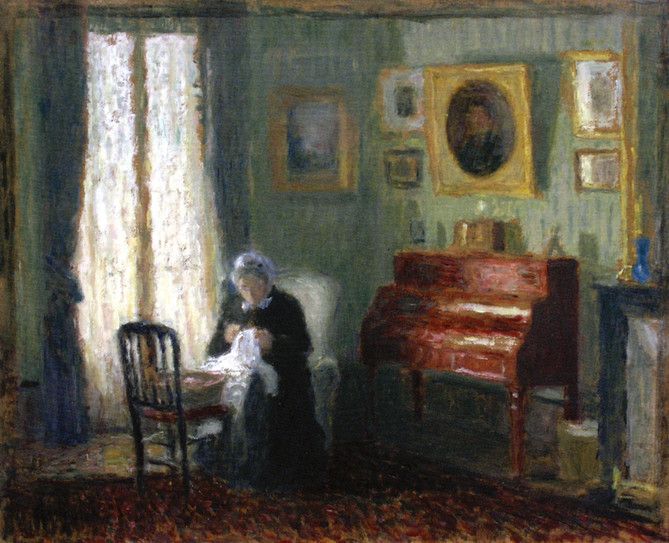 The Artist's Mother Sewing by Eugene-Antoine Durenne,A3(16x12")Poster