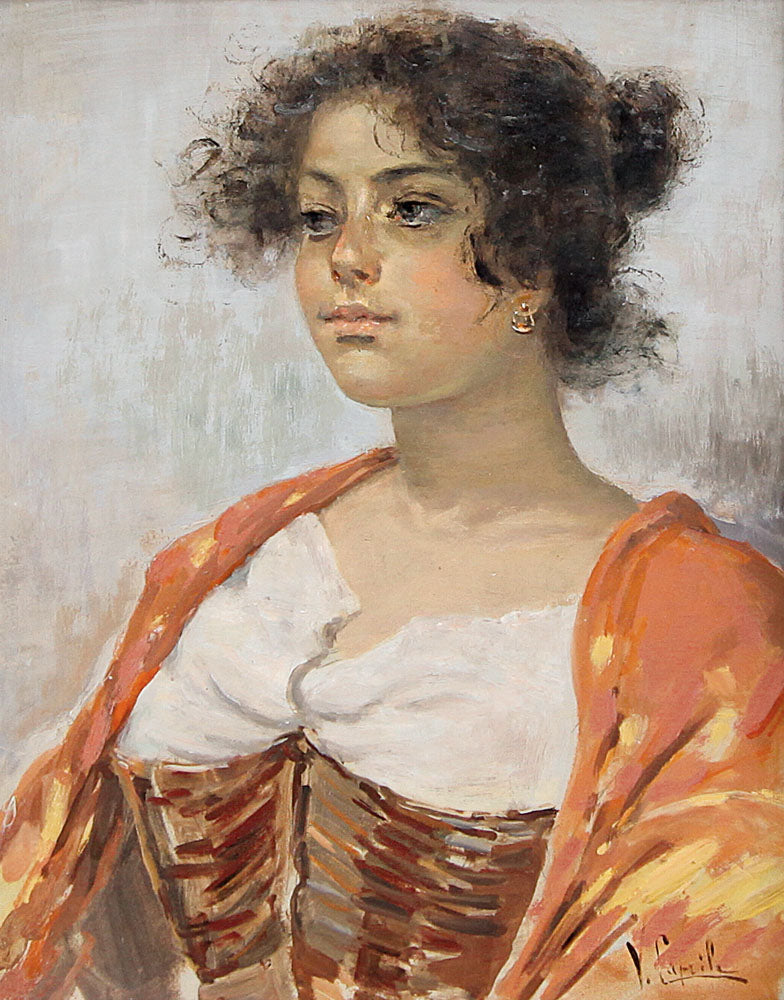 Girl with Shawl by Vincenzo Caprile,A3(16x12")Poster