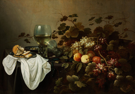 Still Life with Fruit and Roemer, vintage artwork by Pieter Claesz, 12x8" (A4) Poster