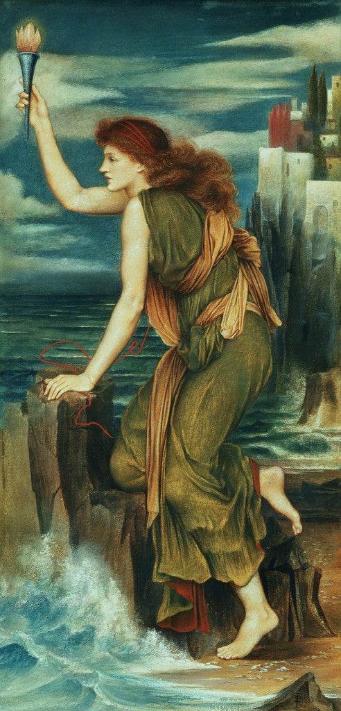 Hero Holding the Beacon for Leander by Evelyn de Morgan,A3(16x12")Poster