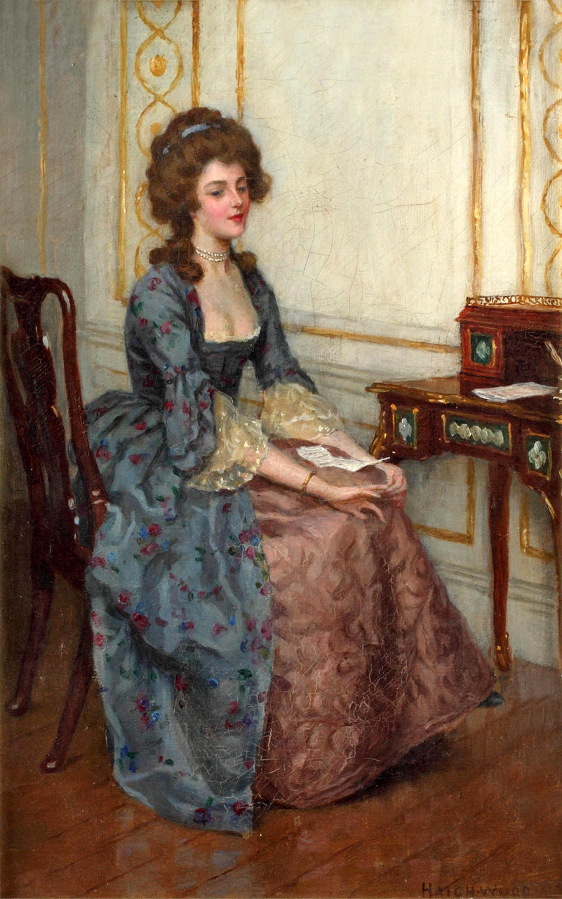 Elegant lady day-dreaming, vintage artwork by Charles Haigh Wood, 12x8" (A4) Poster