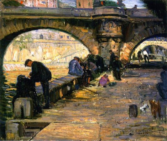 Along the Seine, Paris, vintage artwork by Joseph Kleitsch, 12x8" (A4) Poster