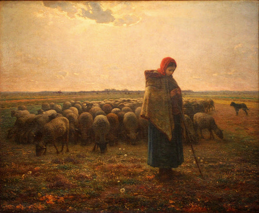 Bergère avec son troupeau, vintage artwork by Jean-François Millet, A3 (16x12") Poster Print