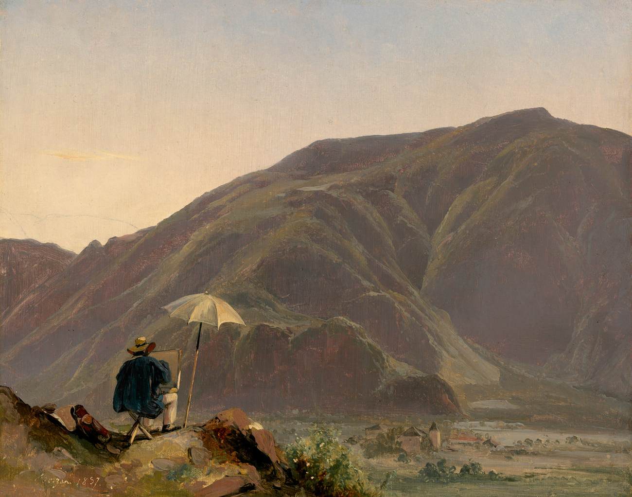 View of Bozen with a Painter, vintage artwork by Jules Coignet, A3 (16x12") Poster Print