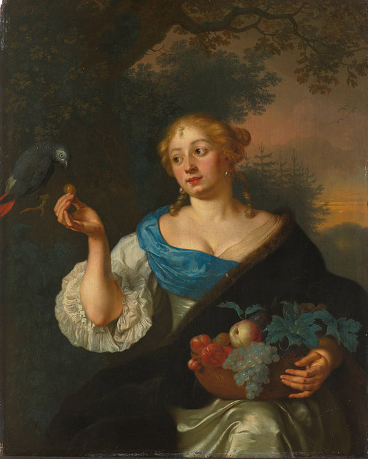 Young Woman with a Parrot, vintage artwork by Ary de Vois, 12x8" (A4) Poster