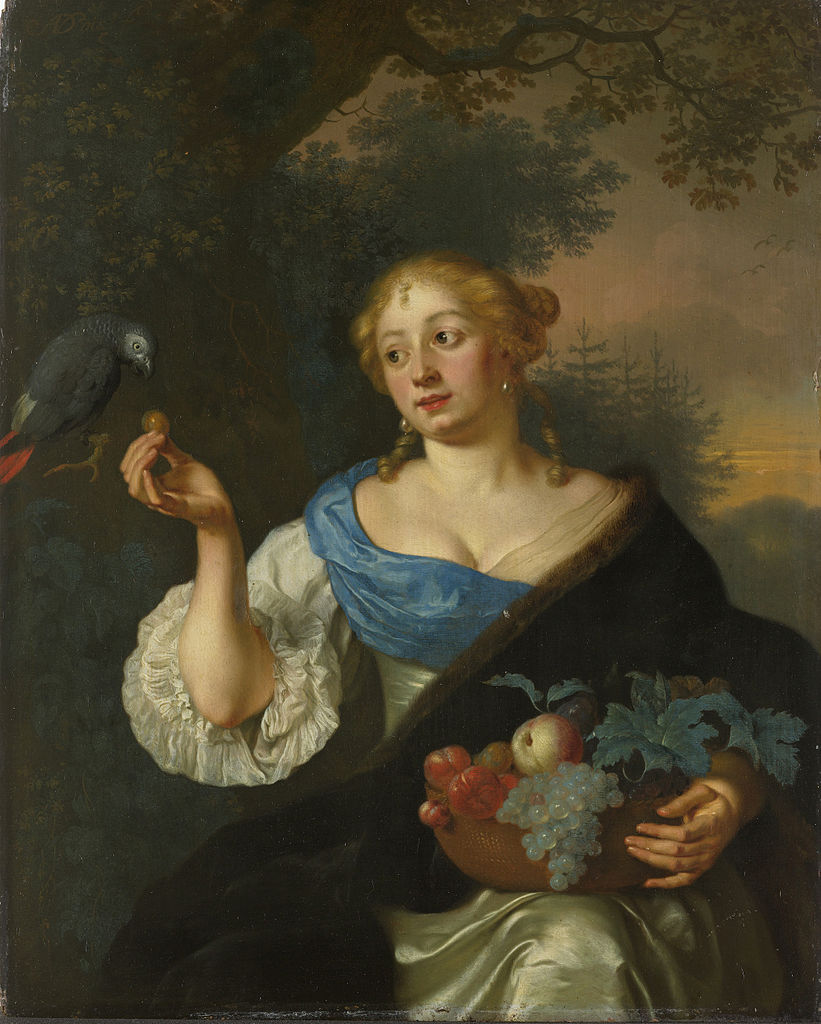 Young Woman with a Parrot, vintage artwork by Ary de Vois, 12x8" (A4) Poster