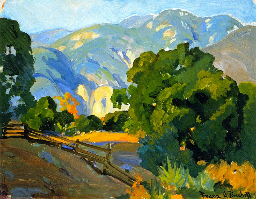 Mountain Fence, vintage artwork by Franz Bischoff, 12x8" (A4) Poster