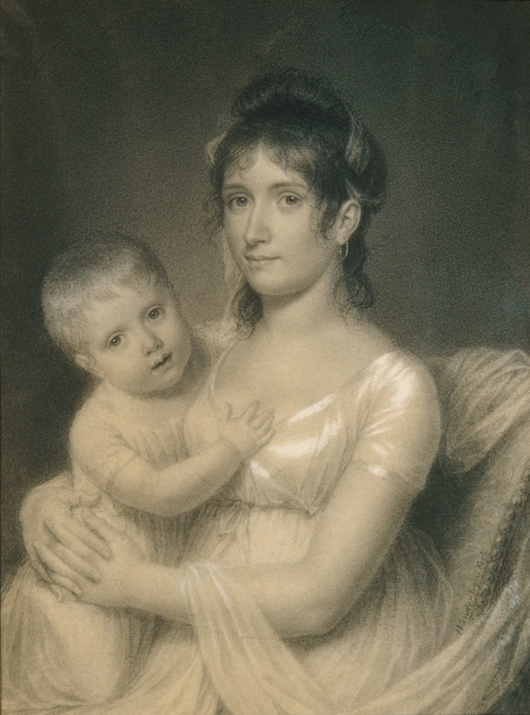 Mrs. Daniel Strobel, Jr. (Anna Church Strobel) and Her Son, George, vintage artwork by John Vanderlyn, 12x8" (A4) Poster