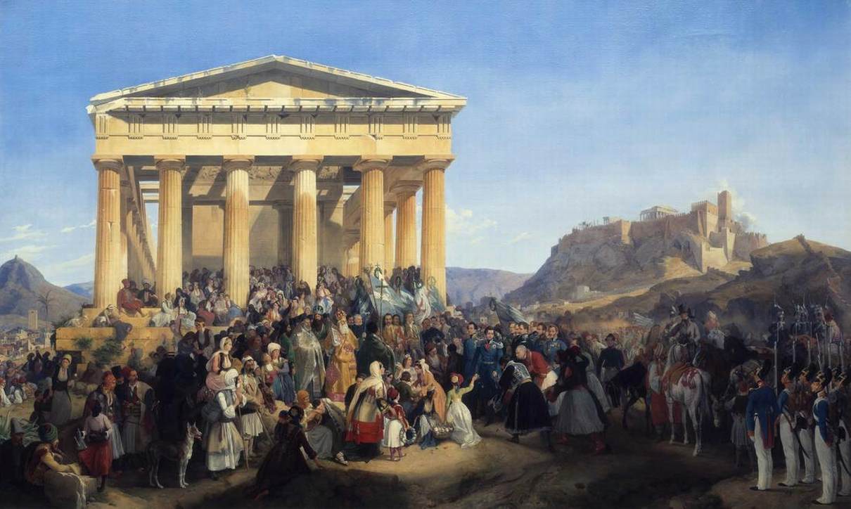 Reception of King Otto of Greece in Athens, vintage artwork by Peter von Hess, 12x8" (A4) Poster