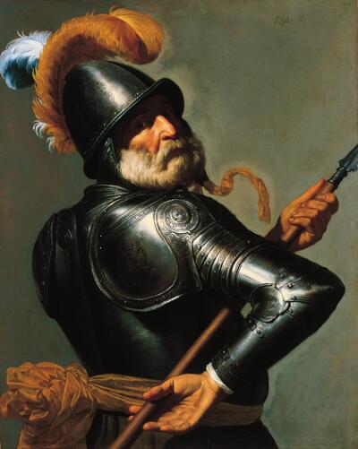 Man in Armour Holding a Pike, vintage artwork by Jan van Bijlert, 12x8" (A4) Poster