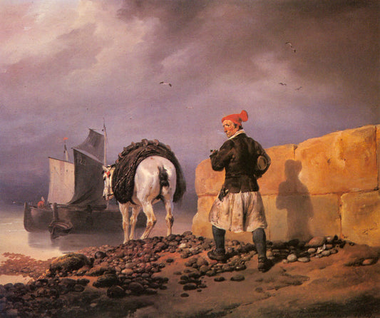 A Fisherman Setting Out, vintage artwork by Horace Vernet, A3 (16x12") Poster Print