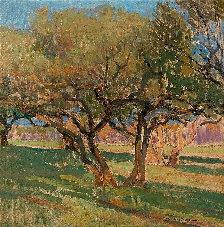 Olive trees, vintage artwork by David Dellepiane, 12x8" (A4) Poster