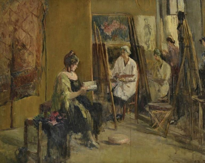 Studio Scene, vintage artwork by Manuel Ortiz de Zarate, 12x8" (A4) Poster