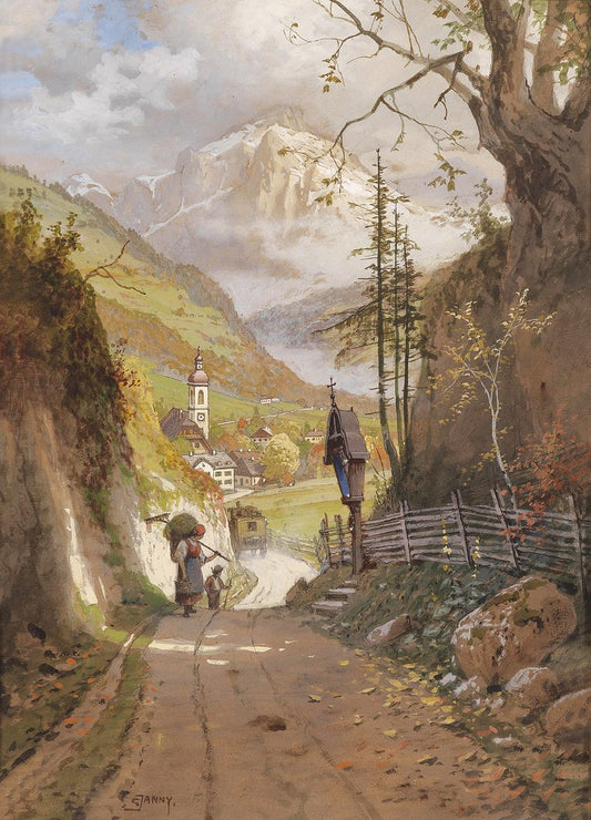 View of Ramsau near Berchtesgaden, vintage artwork by Georg Janny, 12x8" (A4) Poster