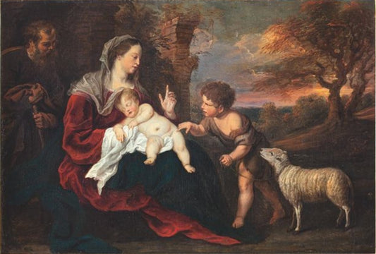 Holy Family with St John the Baptist, vintage artwork by Gerard Seghers, 12x8" (A4) Poster